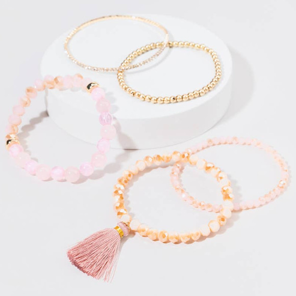 Francesca's Barbara Rose Quartz Tassel Bracelet Set Pink - Picture 5 of 6